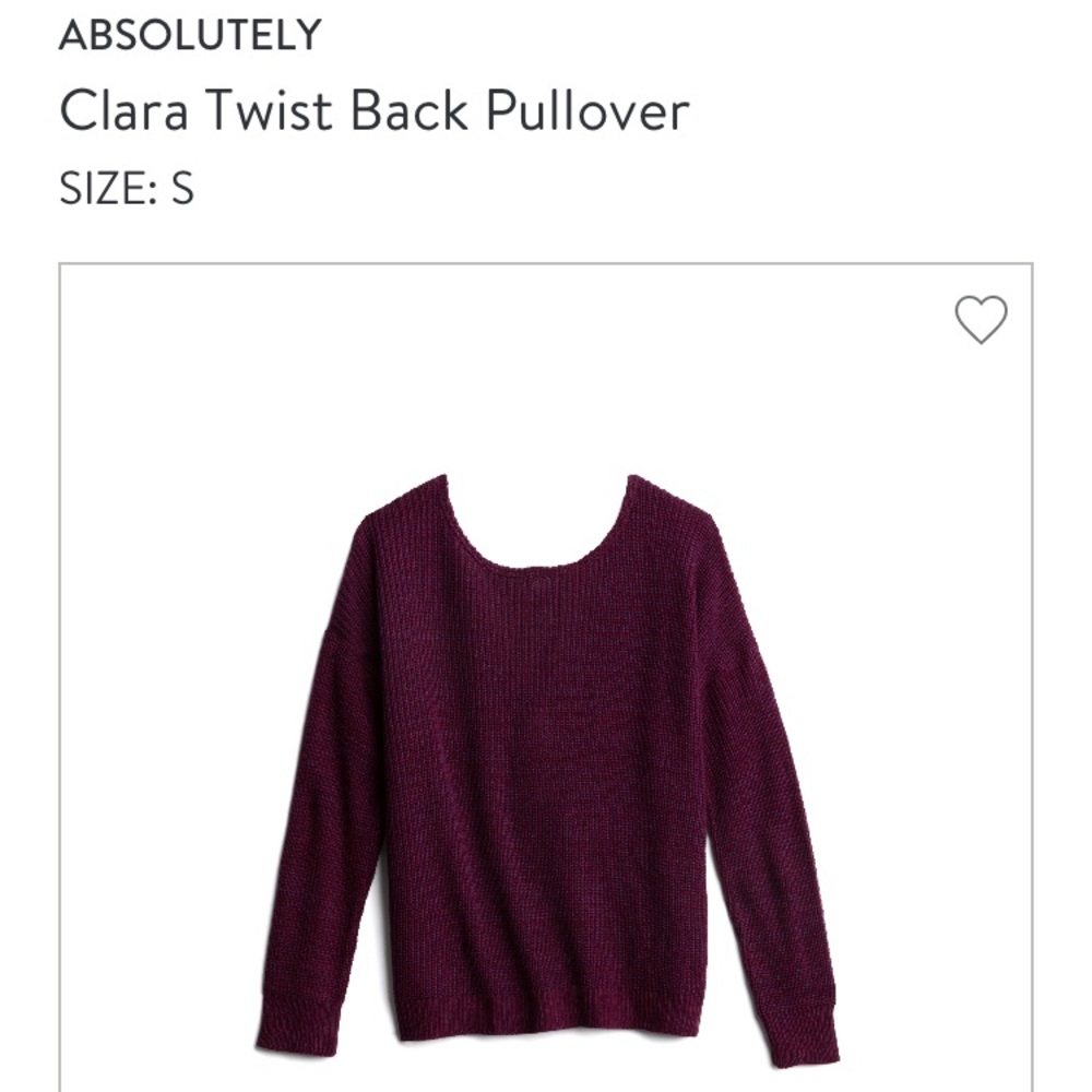 Absolutely Clara Twist Back Pullover Sweater Small